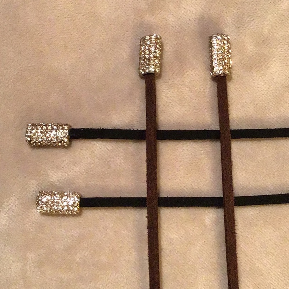 NEW LARIAT LEATHER and CUBIC ZIRCONIA CRYSTAL ENDS NECKLACE - Picture 9 of 13